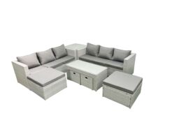 Fimous Outdoor Rattan Garden Furniture Set with Grey Cushions Luxury 10 Seater with Coffee Table & Side Table For Conservatory, Patio in Light Grey - thumbnail 2