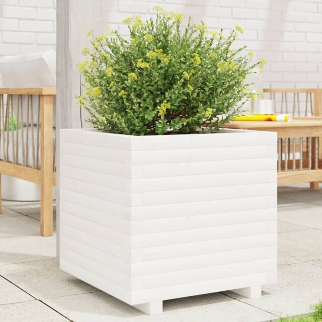 Berkfield Home Garden Planter White 50x50x49.5 cm Solid Wood Pine - image 1