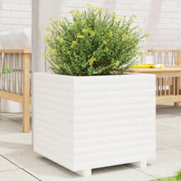 Berkfield Home Garden Planter White 50x50x49.5 cm Solid Wood Pine - thumbnail 1