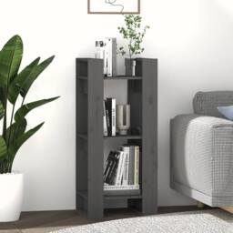 Berkfield Home Book Cabinet/Room Divider Grey 41x35x91 cm Solid Wood Pine - Size: 41 x 35 x 91 cm - thumbnail 6