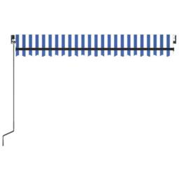 Berkfield Home Manual Retractable Awning with LED 400x300 cm Blue & White - thumbnail 4