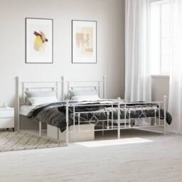 Berkfield Home Metal Bed Frame without Mattress with Footboard White 183x213cm - Size: 183x213 cm - thumbnail 2