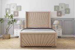 "Comfort Beds Sunrise Plush Bed Frame - 50"" Upholstered Wingback Headboard in Stone - Size: Small Double" - thumbnail 2