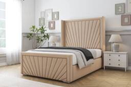"Comfort Beds Sunrise Plush Bed Frame - 50"" Upholstered Wingback Headboard in Stone - Size: Small Double" - thumbnail 1