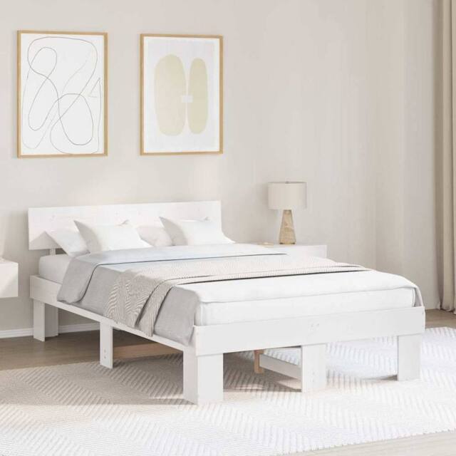 Berkfield Home Bed Frame with Headboard White 120 x 200 cm Solid Pine Wood - image 1