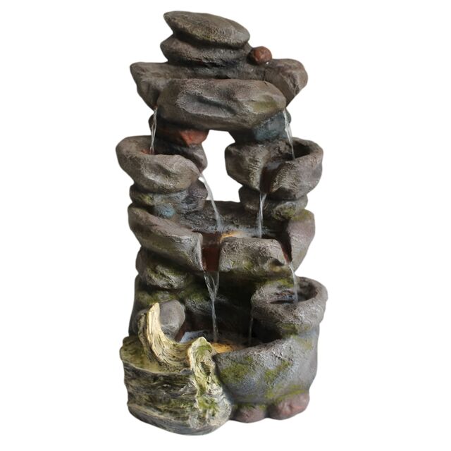 Primrose Solar Power 5 Tier Rock Effect Water Feature with LED Lights 98cm in Grey - image 1