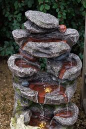 Primrose Solar Power 5 Tier Rock Effect Water Feature with LED Lights 98cm in Grey - thumbnail 5