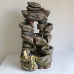 Primrose Solar Power 5 Tier Rock Effect Water Feature with LED Lights 98cm in Grey - thumbnail 6