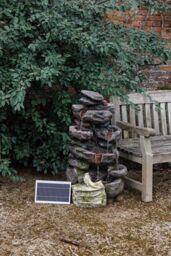 Primrose Solar Power 5 Tier Rock Effect Water Feature with LED Lights 98cm in Grey - thumbnail 2