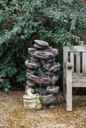 Primrose Solar Power 5 Tier Rock Effect Water Feature with LED Lights 98cm in Grey - thumbnail 4