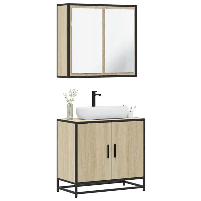 Berkfield Home 2 Piece Bathroom Furniture Set Sonoma Oak Engineered Wood in Brown - image 1
