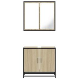 Berkfield Home 2 Piece Bathroom Furniture Set Sonoma Oak Engineered Wood in Brown - thumbnail 5