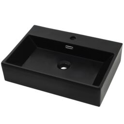 Berkfield Home Basin with Faucet Hole Ceramic Black 76x42.5x14.5 cm - thumbnail 2