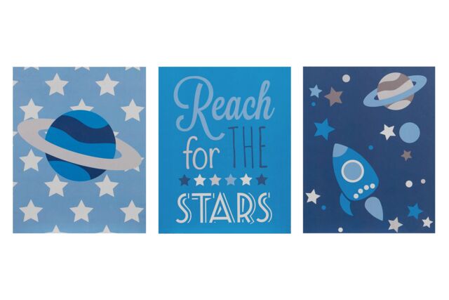 Orsina Kids Set of 3 Reach For The Stars Wall Plaques in Blue - image 1