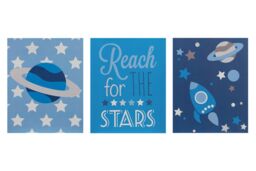 Orsina Kids Set of 3 Reach For The Stars Wall Plaques in Blue - thumbnail 2
