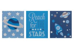 Orsina Kids Set of 3 Reach For The Stars Wall Plaques in Blue - thumbnail 1