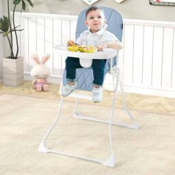Costway Foldable High Chair Easy Clean Compact Highchair w/ Tray in Light Blue