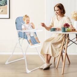 Costway Foldable High Chair Easy Clean Compact Highchair w/ Tray in Light Blue - thumbnail 4
