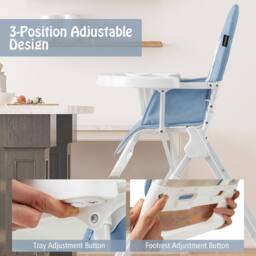 Costway Foldable High Chair Easy Clean Compact Highchair w/ Tray in Light Blue - thumbnail 5