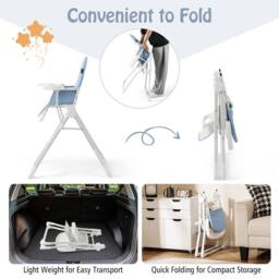 Costway Foldable High Chair Easy Clean Compact Highchair w/ Tray in Light Blue - thumbnail 8