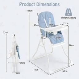Costway Foldable High Chair Easy Clean Compact Highchair w/ Tray in Light Blue - thumbnail 2