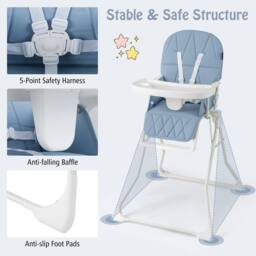Costway Foldable High Chair Easy Clean Compact Highchair w/ Tray in Light Blue - thumbnail 9