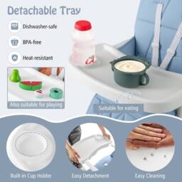 Costway Foldable High Chair Easy Clean Compact Highchair w/ Tray in Light Blue - thumbnail 6
