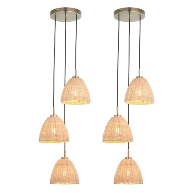 First Choice Lighting Set of 2 Celie - Rattan & Antique Brass 3 Light Cluster Pendants in Bronze - image 1