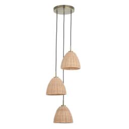 First Choice Lighting Set of 2 Celie - Rattan & Antique Brass 3 Light Cluster Pendants in Bronze - thumbnail 3