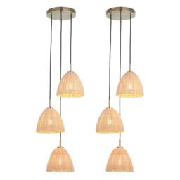 First Choice Lighting Set of 2 Celie - Rattan & Antique Brass 3 Light Cluster Pendants in Bronze - thumbnail 1