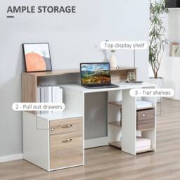 Wyld Haus Niledi 137cm Oak & White Office Desk Shelves Drawers Printer Stand in Light Oak - thumbnail 6