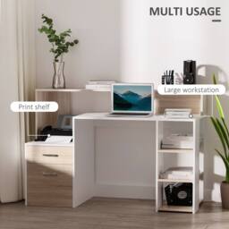 Wyld Haus Niledi 137cm Oak & White Office Desk Shelves Drawers Printer Stand in Light Oak - thumbnail 5