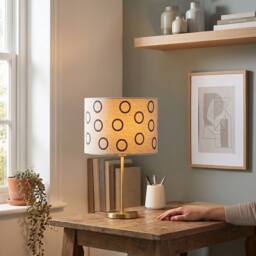 Happy Homewares Midnight Navy Blue Open Circle Pattern Linen Fabric Drum Lamp Shade - Size: 12 inches - thumbnail 6