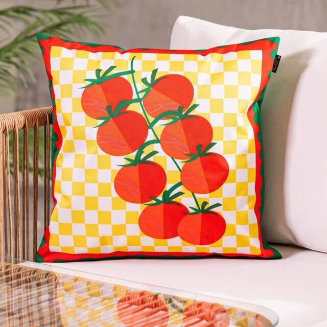 icon Cushion 43x43cm Tomato Print in Yellow - Size: 43x43 cm - image 1
