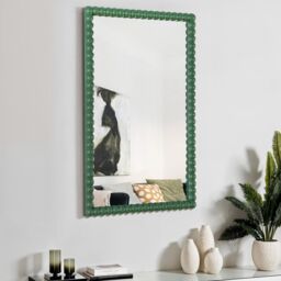 Home Garden Direct Lecco Wooden Wall Mirror with Beaded Frame 60x90cm in Green - Size: 60x90 cm