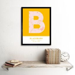 "Wee Blue Coo Wall Art Print Blackburn England United Kingdom City Map Modern Typography Stylish Letter Framed Word in Yellow - Size: W12"" x H16""" - thumbnail 2