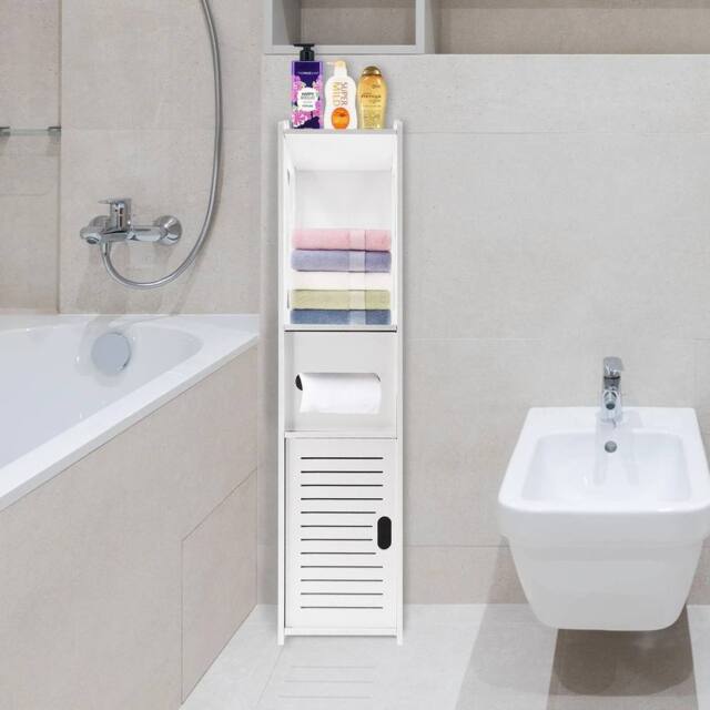 EONLION Single-Free-Standing Wooden Bathroom Cabinet in White - image 1