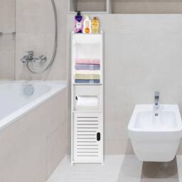EONLION Single-Free-Standing Wooden Bathroom Cabinet in White - thumbnail 1