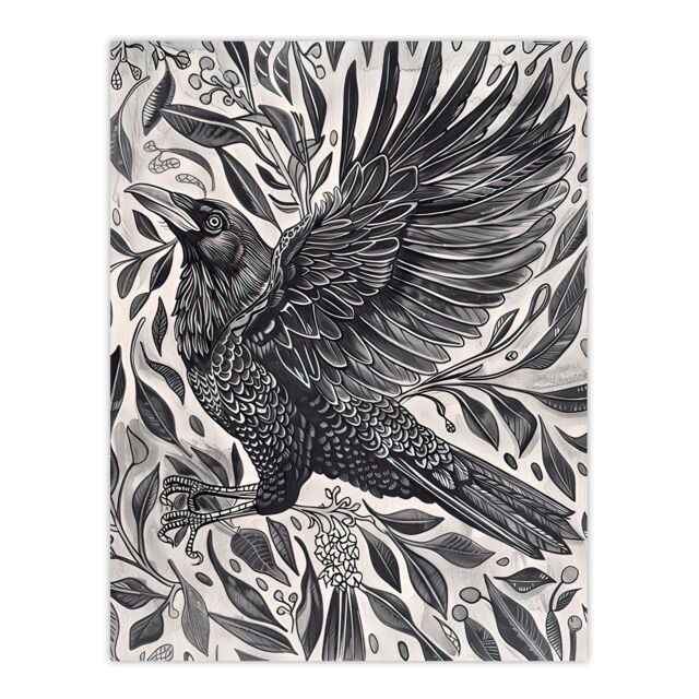 "Artery8 Wild Black Raven in Flight Painting Magic Gothic Wall Art Print - Size: W18"" x H24""" - image 1