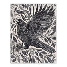 "Artery8 Wild Black Raven in Flight Painting Magic Gothic Wall Art Print - Size: W18"" x H24""" - thumbnail 1