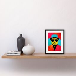 "Artery8 Wall Art Print Pop Art Bright Jazz Musician Pork Pie Hat Sunglasses Red Turquoise Yellow Artwork Framed 9X7 Inch in Black - Size: W7"" x H9""" - thumbnail 2