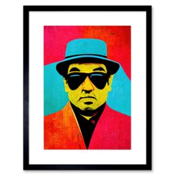 "Artery8 Wall Art Print Pop Art Bright Jazz Musician Pork Pie Hat Sunglasses Red Turquoise Yellow Artwork Framed 9X7 Inch in Black - Size: W7"" x H9""" - thumbnail 1