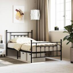 Berkfield Home Metal Bed Frame with Headboard & Footboard Black 107x203 cm - thumbnail 2