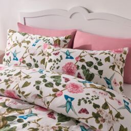 OHS Spring Duvet Cover Set Reversible Floral Bedding Pillowcases Blossoms in White - Size: Double - thumbnail 2