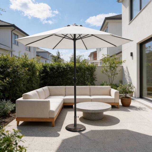 MIMO Garden Classic Parasol Sun Umbrella Sun Shade Canopy with Hand Crank in Cream - Size: 1 Pack - image 1
