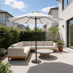MIMO Garden Classic Parasol Sun Umbrella Sun Shade Canopy with Hand Crank in Cream - Size: 1 Pack