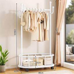EONLION White Double Clothes Rail Hanging Rack Garment Display - Size: 500mm - thumbnail 2