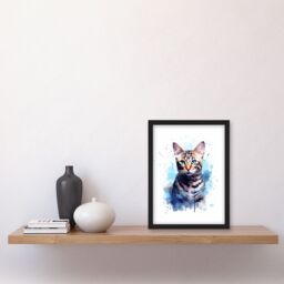 "Artery8 Wall Art Print Bengal Cat Lovers Gift Watercolour Pet Portrait Painting Artwork Art Framed - Size: W12"" x H16""" - thumbnail 4