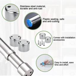 VOGREX 56-100cm Extendable Stainless Steel Wardrobe Rail in Silver - thumbnail 4