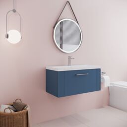 Balterley Wall Hung 1 Drawer Vanity Unit - Mid-Edge Basin 800mm, Satin Blue - thumbnail 4